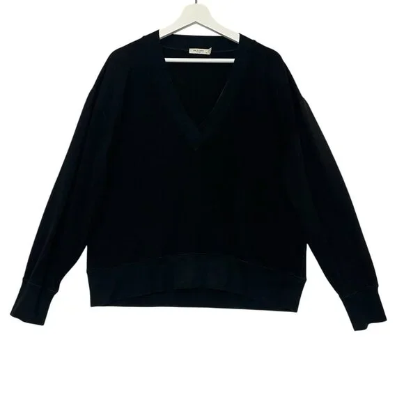 Rag & Bone V Neck Sweatshirt Size Large Women’s Black Flora Pullover Stretch - Picture 3 of 10